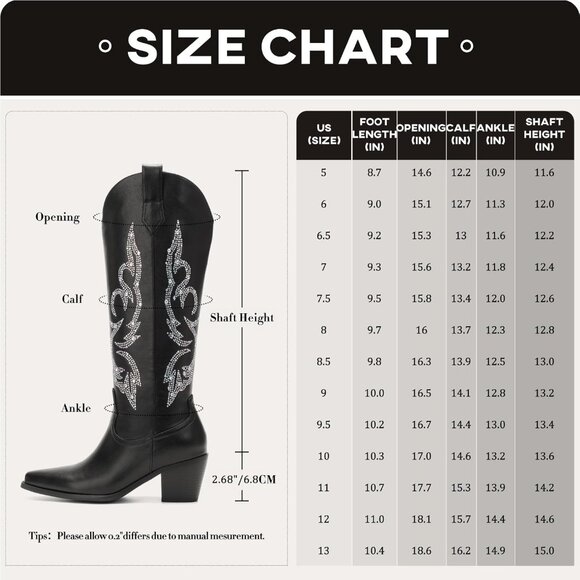Women Black & Rhinestone Polyurethane Side Zipper Knee High Retro Western Boot - Picture 4 of 7